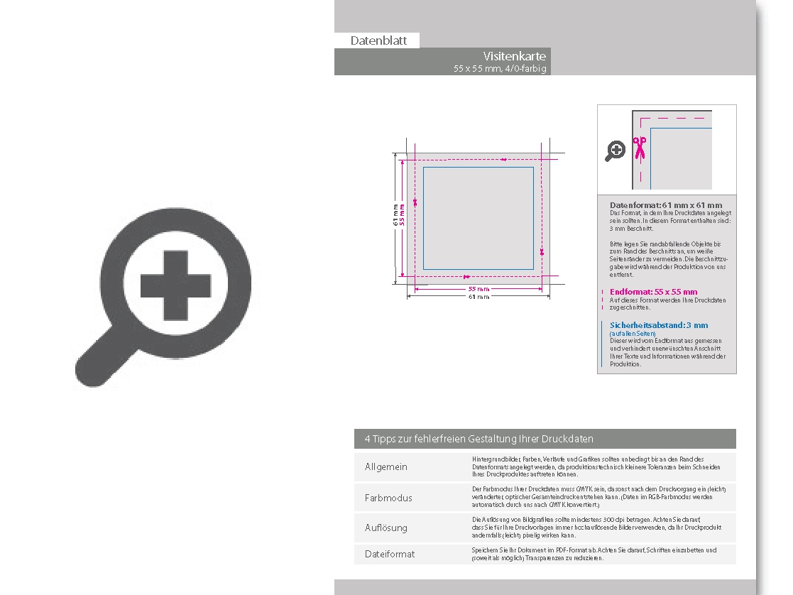 Product Bild multiloft-visitenkarten_quadrat_55_x_55_mm_einseitig_folienkaschiert_matt__4_0_farbig_(einseitiger_druck)